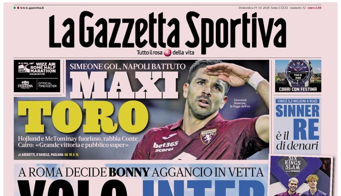 la-gazzetta-dello-sport-in-taglio-alto:-“maxi-toro,-napoli-battuto”