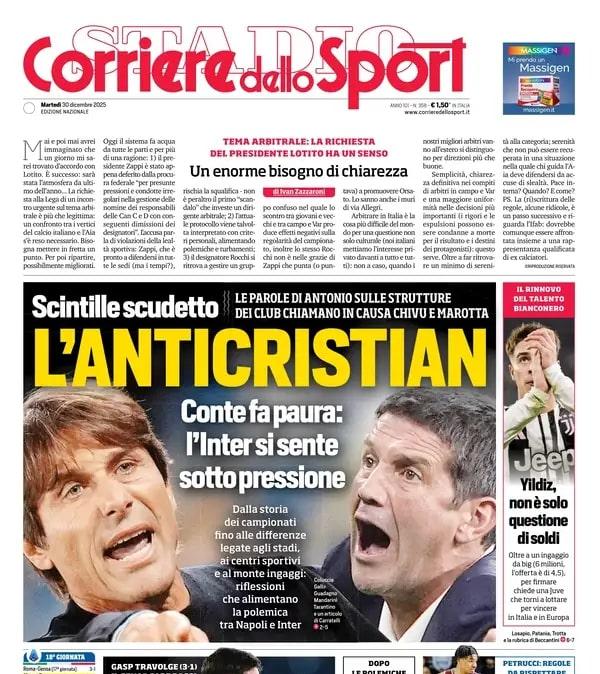 corriere-dello-sport:-“conte-l’anticristian:-l’inter-sotto-pressione”