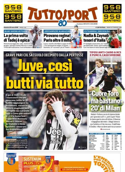 juventus,-solo-pari-con-il-sassuolo,-tuttosport:-“cosi-butti-via-tutto!”