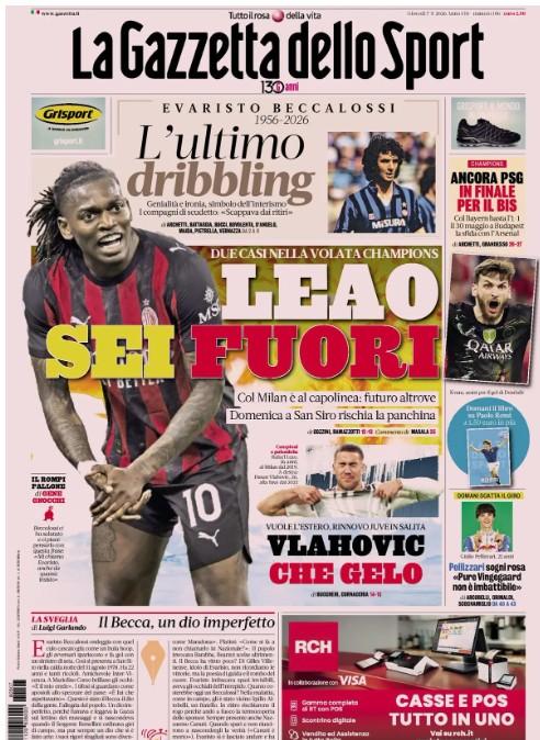 l’apertura-de-la-gazzetta-dello-sport-e-sul-milan:-“leao-sei-fuori”