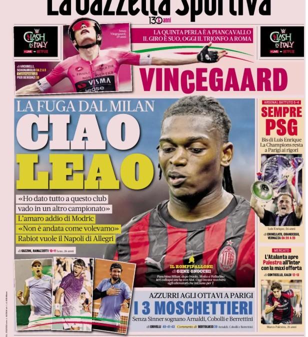 caos-a-milano,-la-gazzetta-dello-sport:-“ciao-leao!-la-fuga-dal-milan”