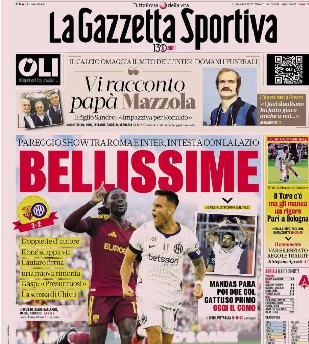 roma-inter-show,-l’apertura-de-la-gazzetta-dello-sport:-“bellissime”