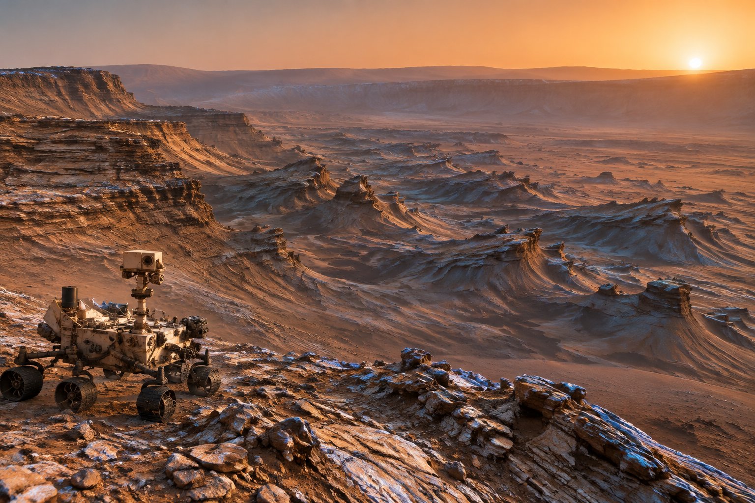 curiosity-fotografa-l’alba-su-marte:-ecco-le-scogliere-scolpite-dal-vento
